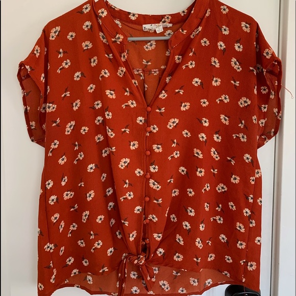 Burnt Orange (Amber) Floral Blouse - Picture 1 of 2